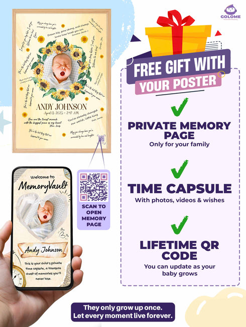 Personalized Wishes for Baby Poster – Custom Photo & Text – Baby Shower Guestbook Keepsake with Bible Verse